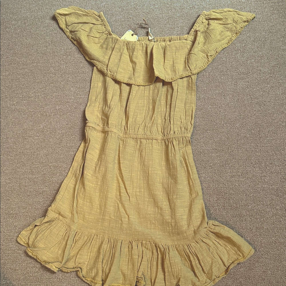 Elan Mustard Yellow Off-Shoulder Ruffle Dress